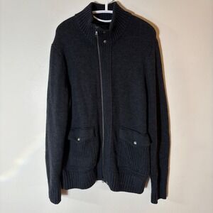 Banana Republic Dark Gray Full Zip Merino Wool Blend Sweater‎ Jacket Size Large